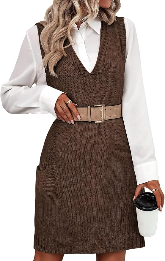 Oversized V Neck Sleeveless Knit Pullover  with Shirt