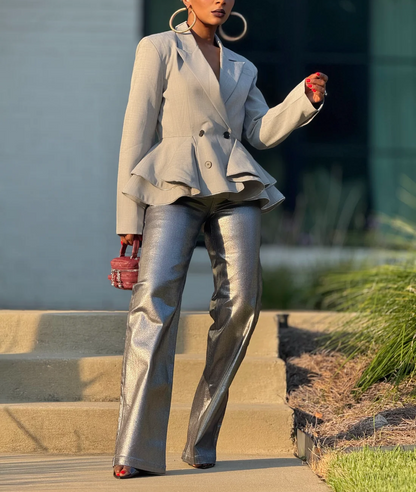 Runway in Gray Blazer  + Silver Pants