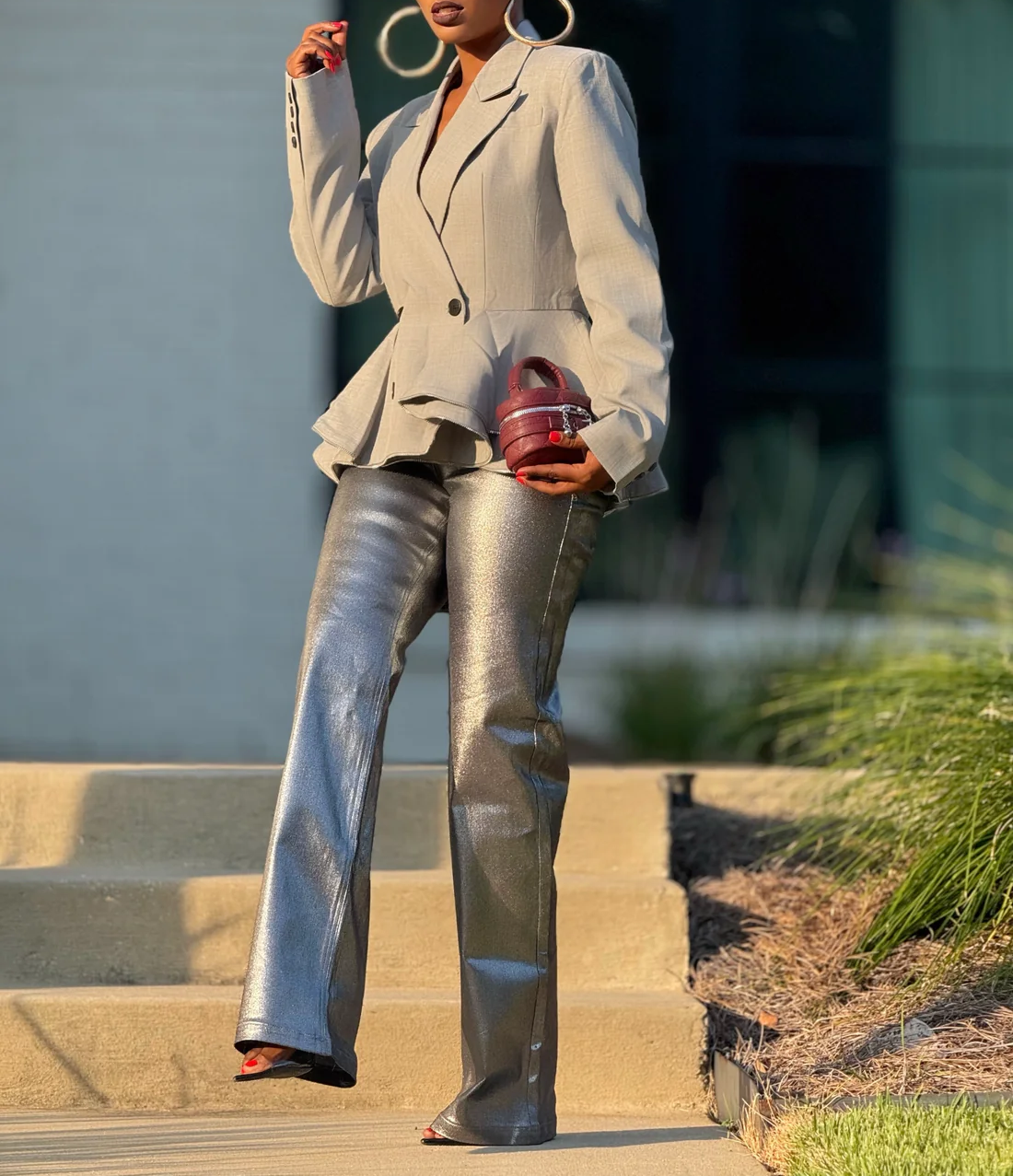 Runway in Gray Blazer  + Silver Pants