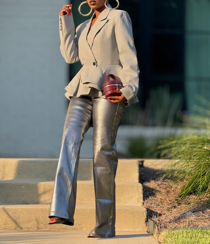 Runway in Gray Blazer  + Silver Pants