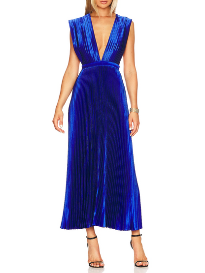 Blue Pleated Elegant Dress