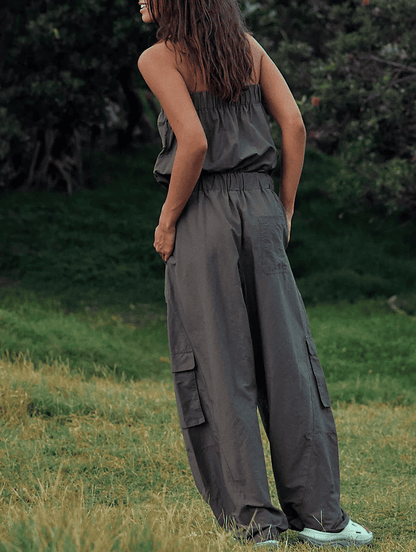 Pleated Workwear Stretch Jumpsuit