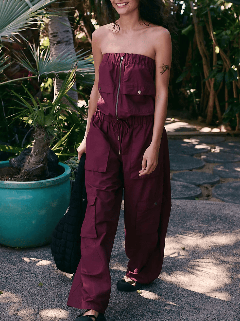 Pleated Workwear Stretch Jumpsuit
