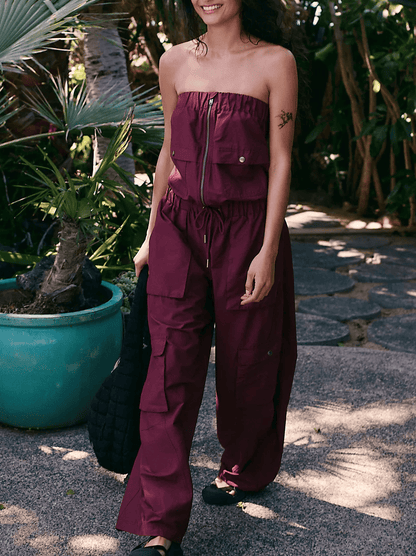 Pleated Workwear Stretch Jumpsuit