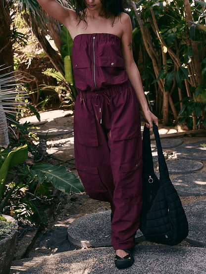 Pleated Workwear Stretch Jumpsuit