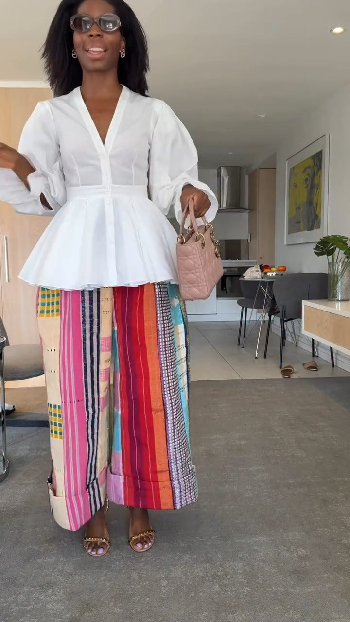 Flared Shirt In Poplin  + Multicolored Striped Pants
