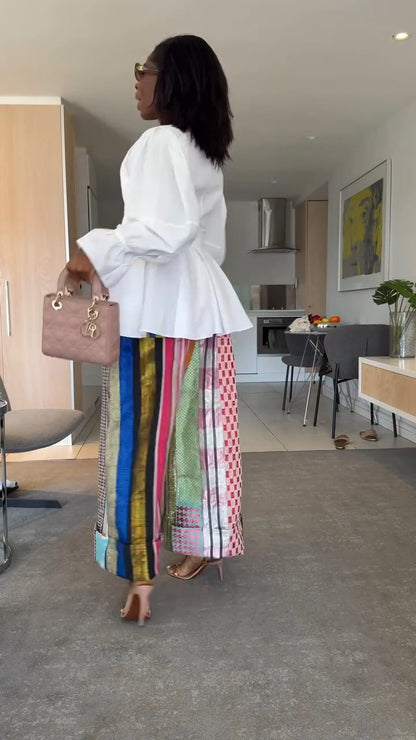 Flared Shirt In Poplin  + Multicolored Striped Pants