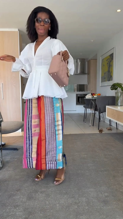 Flared Shirt In Poplin  + Multicolored Striped Pants