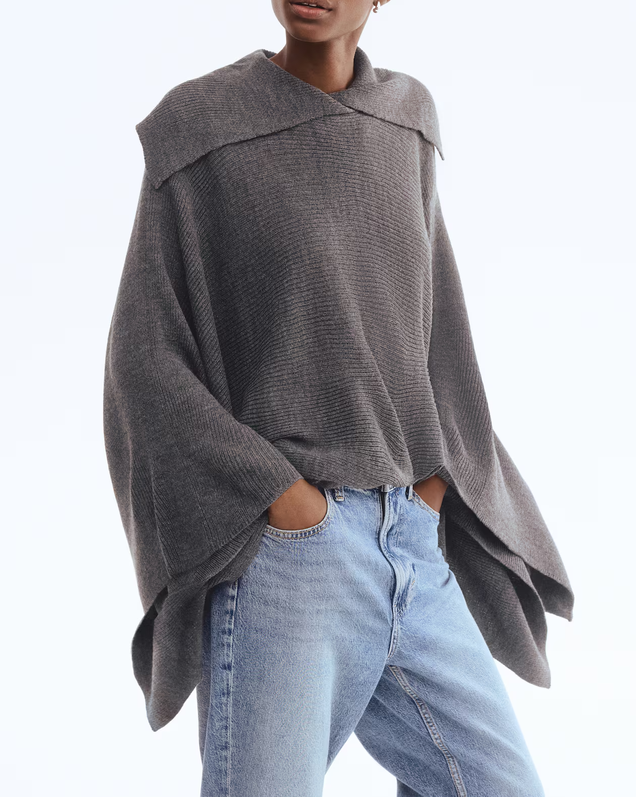 Rib-Knit Asymmetric Cape