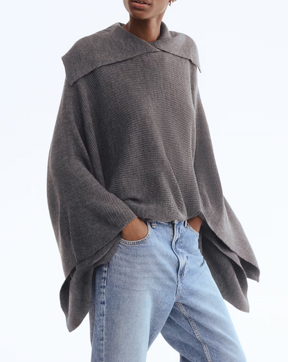 Rib-Knit Asymmetric Cape