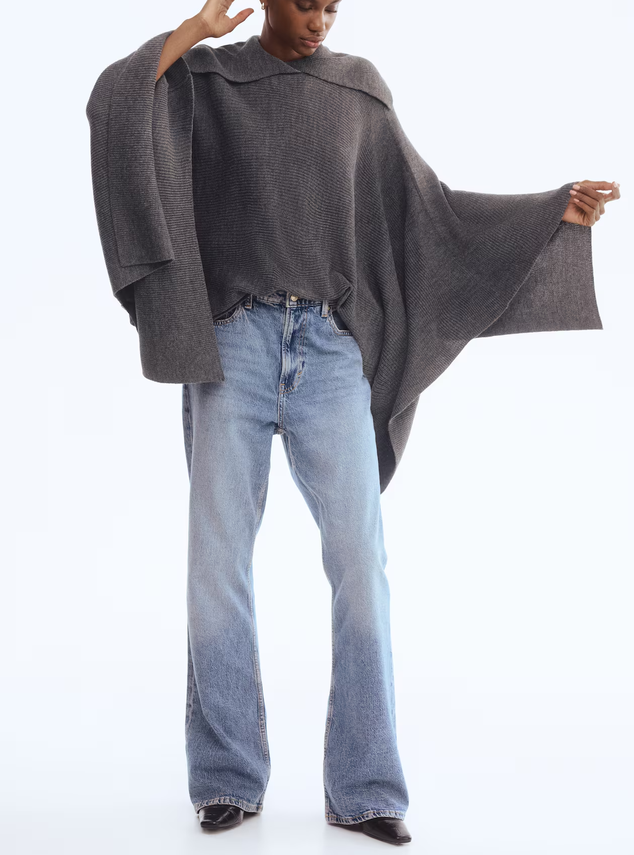 Rib-Knit Asymmetric Cape