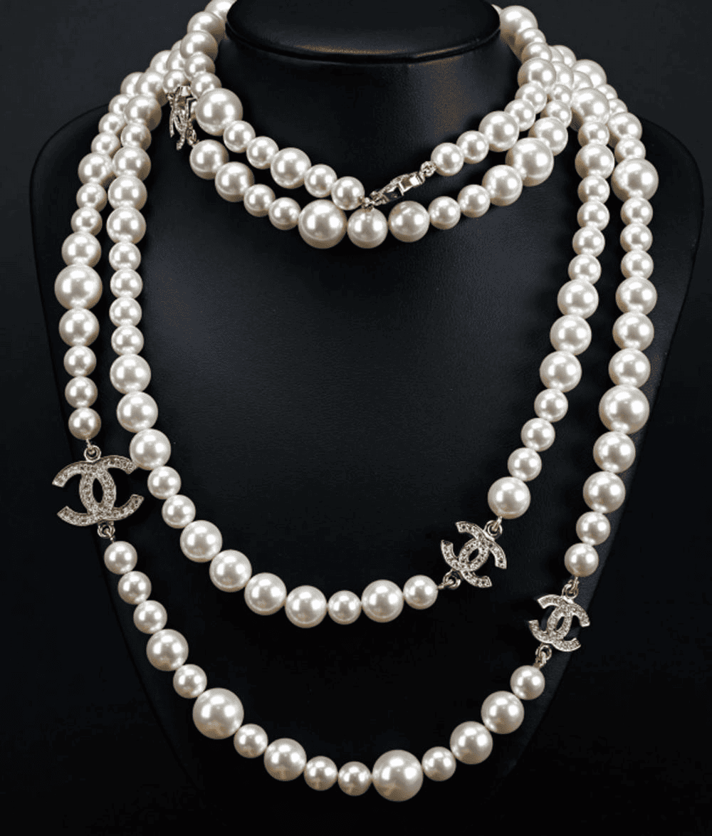 Extra-Long Double C Pearl Necklace