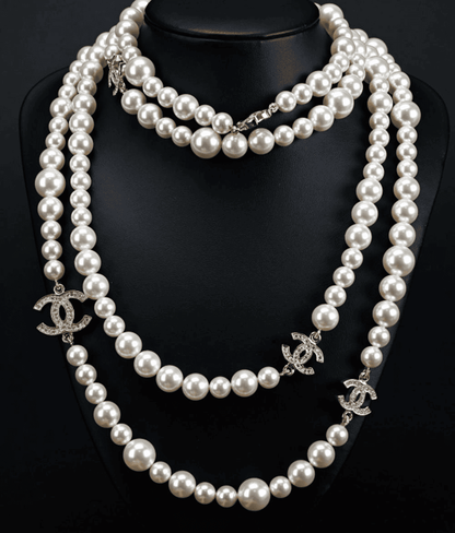 Extra-Long Double C Pearl Necklace