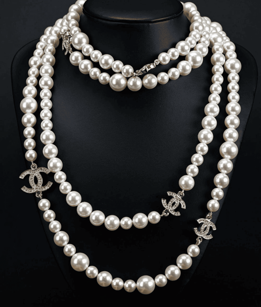 Extra-Long Double C Pearl Necklace