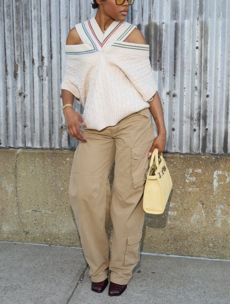 Beige Knit Asymmetric Tank Top