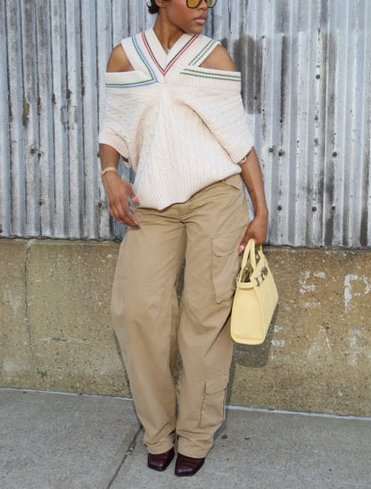 Beige Knit Asymmetric Tank Top