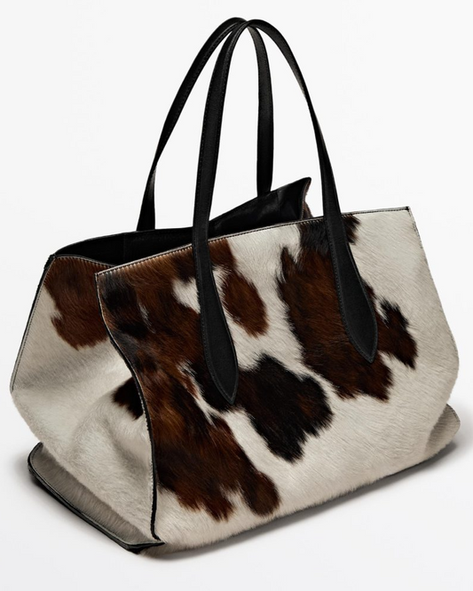 Animal Print Hair-On Leather Maxi Tote Bag