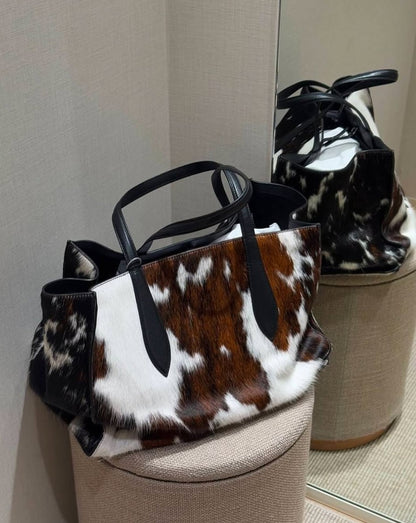 Animal Print Hair-On Leather Maxi Tote Bag