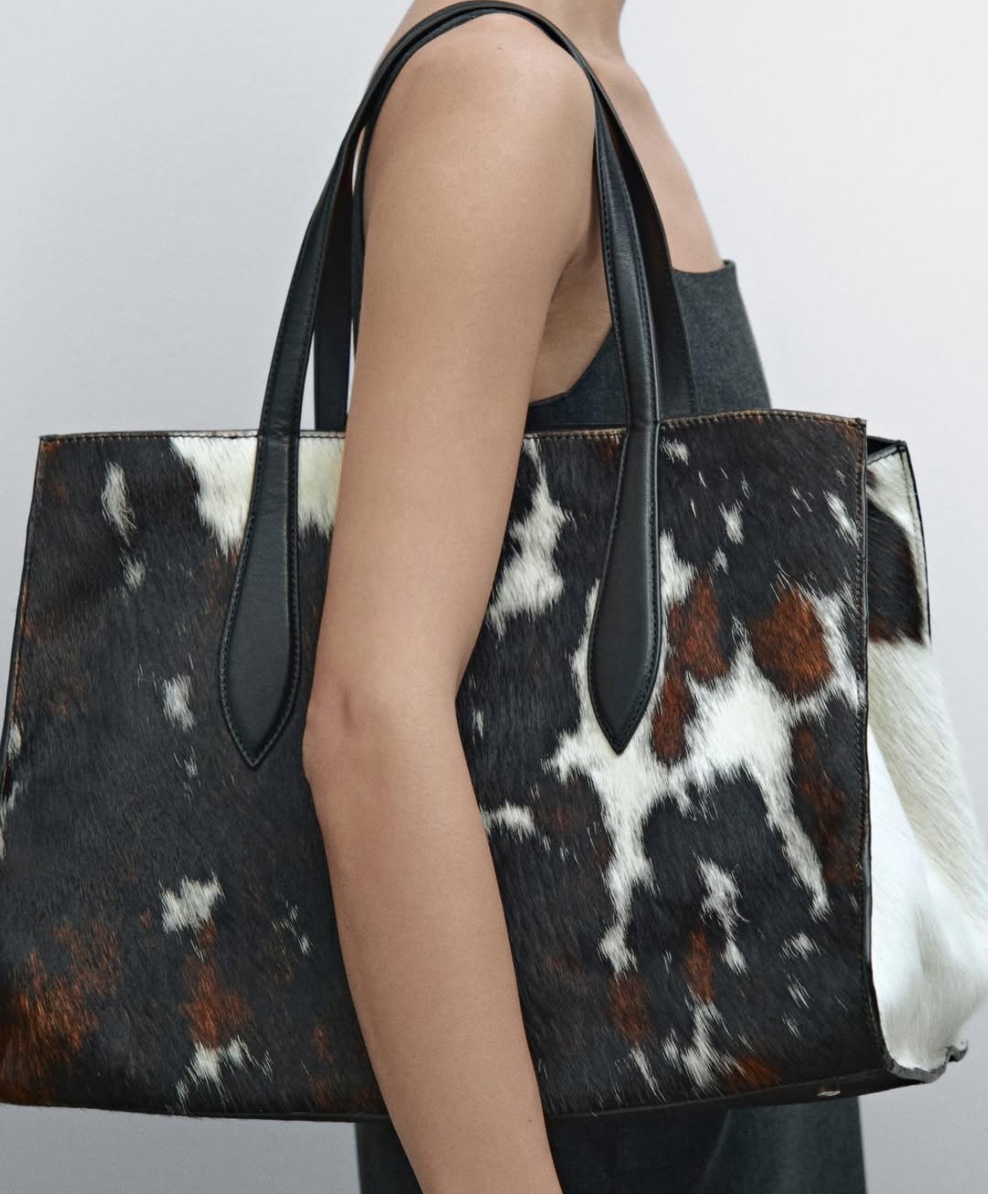 Animal Print Hair-On Leather Maxi Tote Bag