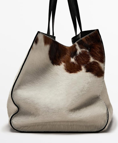Animal Print Hair-On Leather Maxi Tote Bag