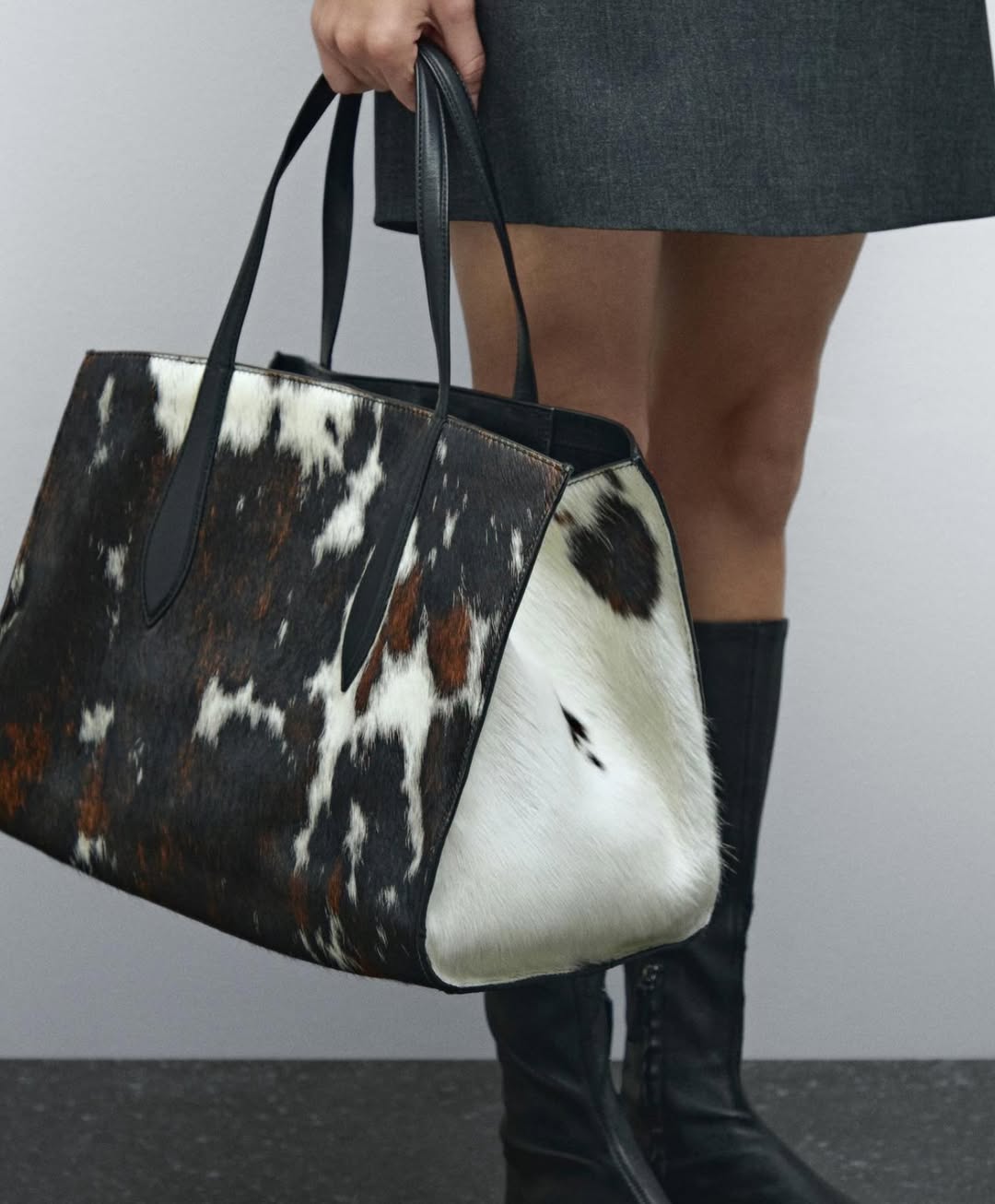 Animal Print Hair-On Leather Maxi Tote Bag