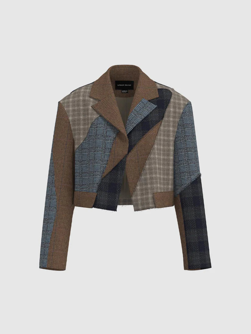 Color-Blocked Plaid Jacket