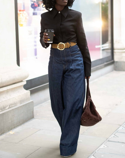 High-Waisted Straight-Leg Pleated Jeans