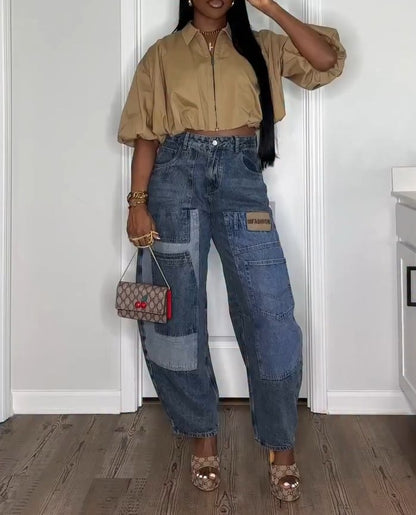 Pocket Casual Contrast Denim Jeans