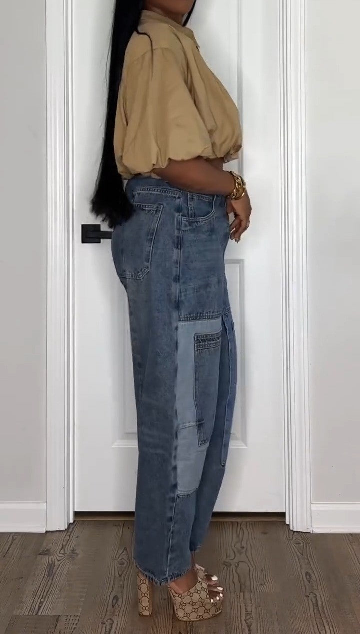 Pocket Casual Contrast Denim Jeans