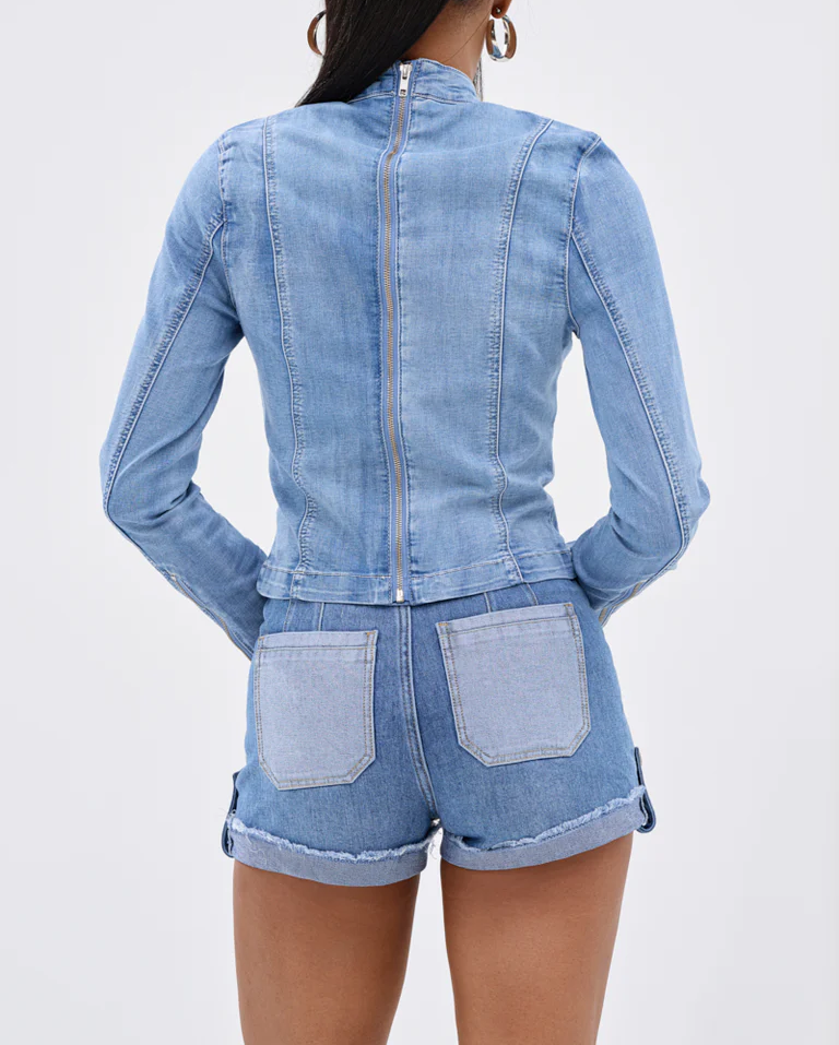 Bow Tie Denim Long-Sleeve Top