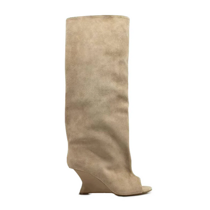 Knee High Kitten Heel Wedge Boots