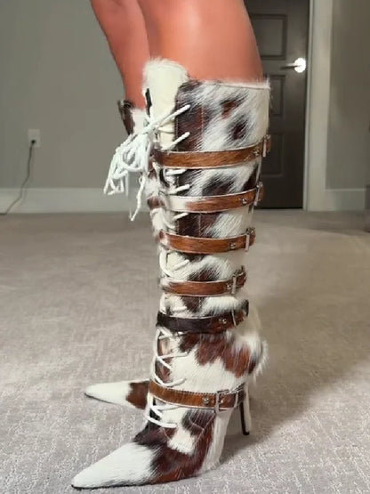 Pointed Toe Stiletto Buckle High Boots