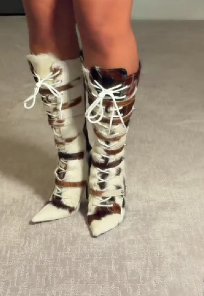 Pointed Toe Stiletto Buckle High Boots