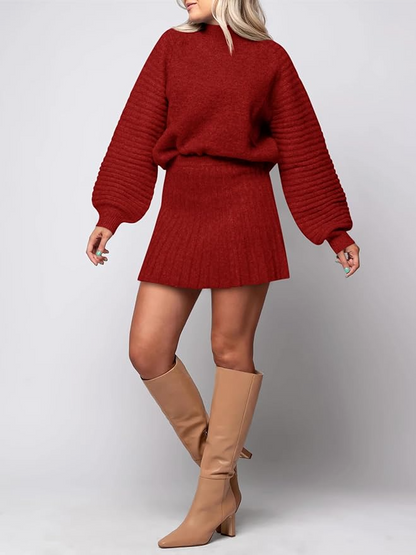 Ribbed Knit Sweaters +  Mini Skirt
