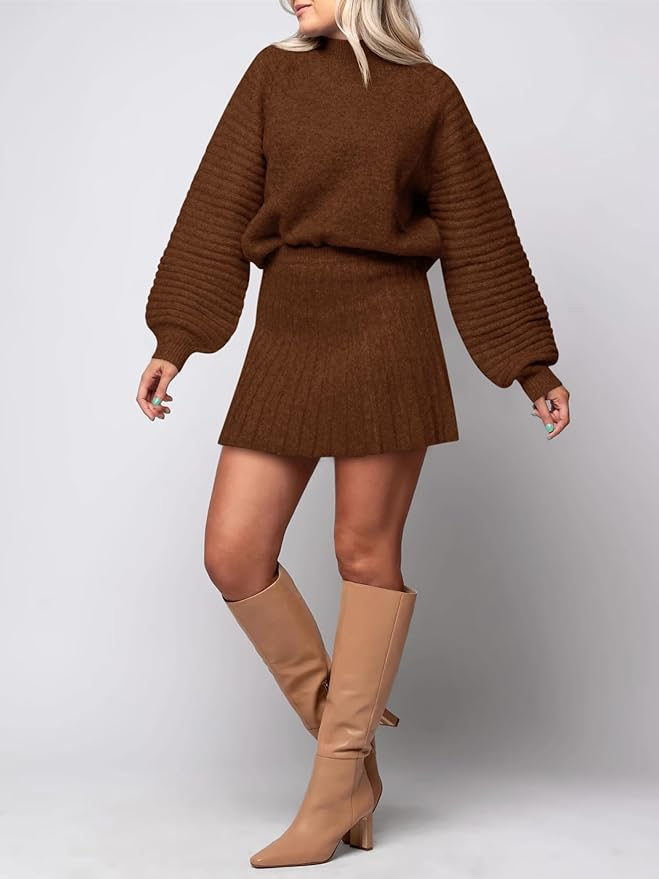 Ribbed Knit Sweaters +  Mini Skirt