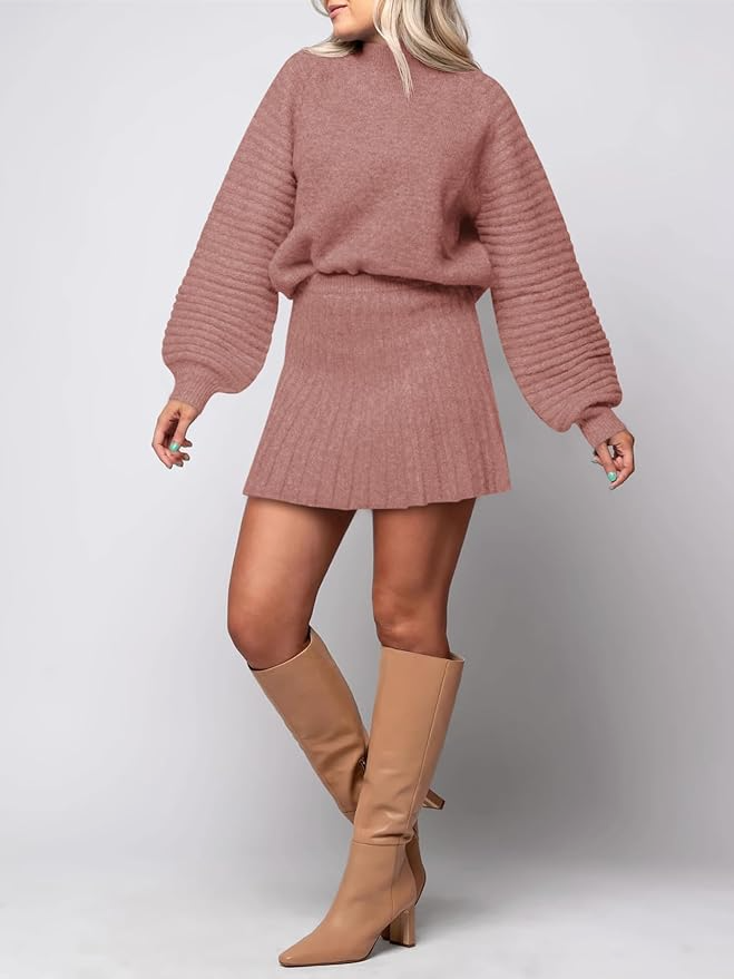 Ribbed Knit Sweaters +  Mini Skirt