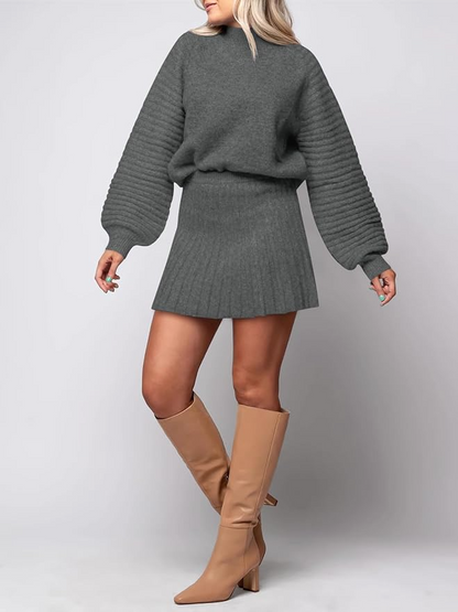 Ribbed Knit Sweaters +  Mini Skirt