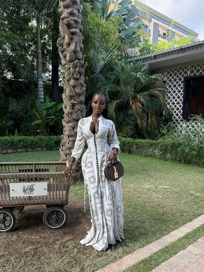 White Cotton Button Maxi Dress