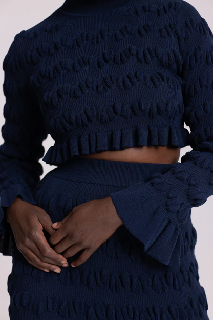 Knit Pleated Crop Set In Navy