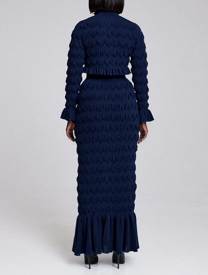 Knit Pleated Crop Set In Navy