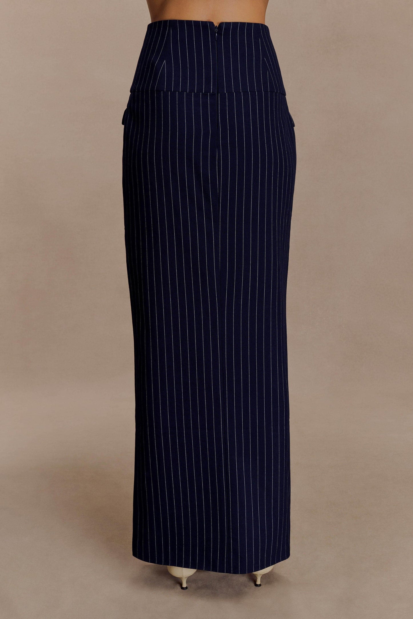 Navy Pinstripe Suit Skirt Set