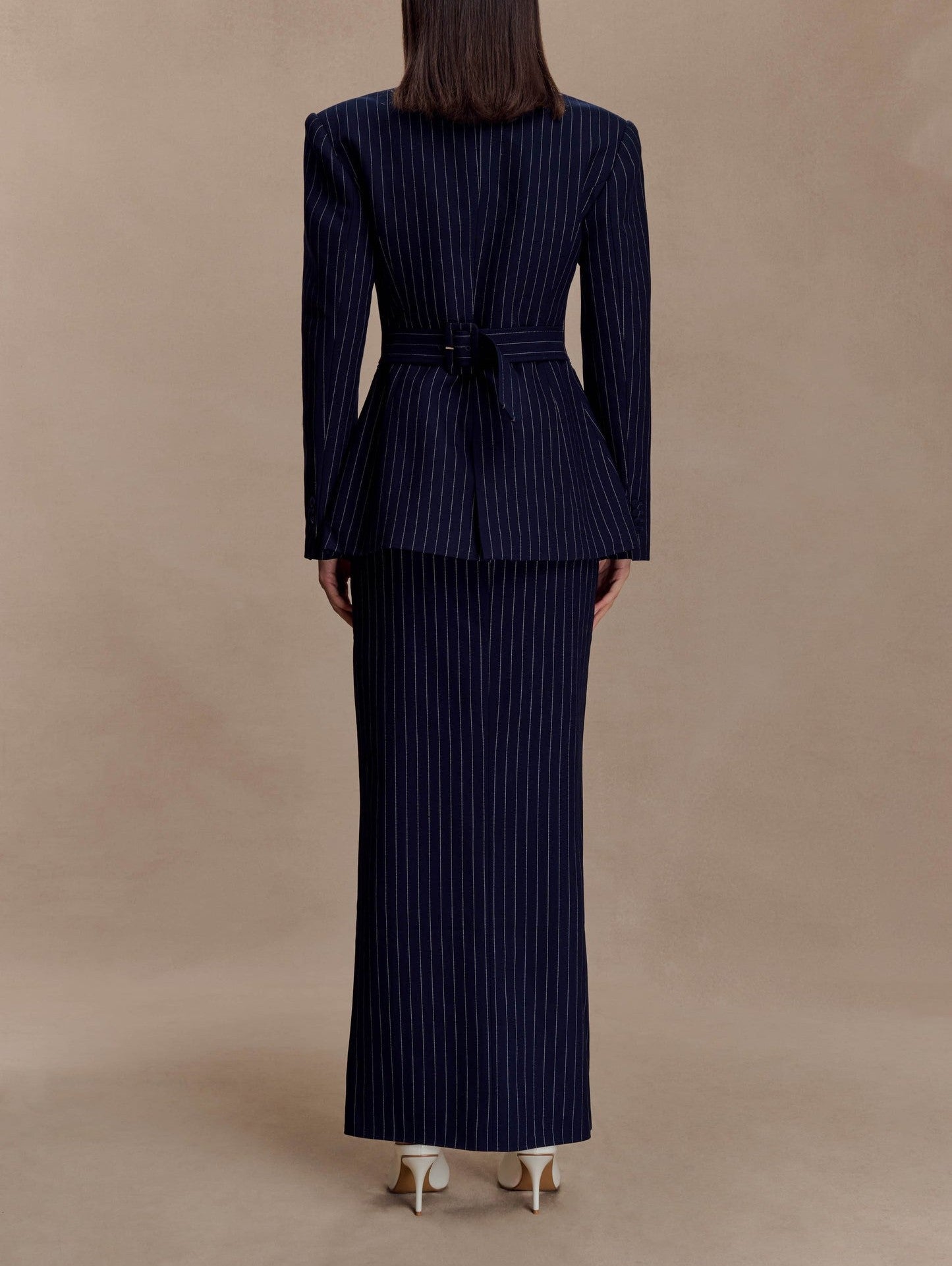 Navy Pinstripe Suit Skirt Set