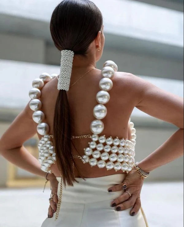 White Pearl Suspenders Two-Piece Set