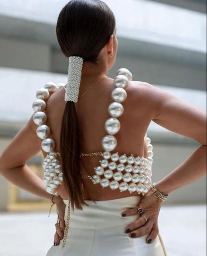 White Pearl Suspenders Two-Piece Set