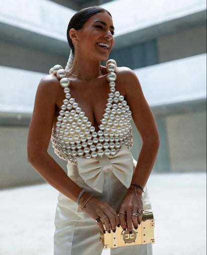 White Pearl Suspenders Two-Piece Set