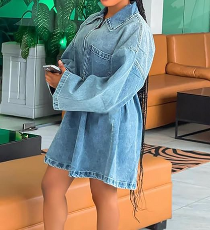 Vintage Distressed Loose Denim Dresse