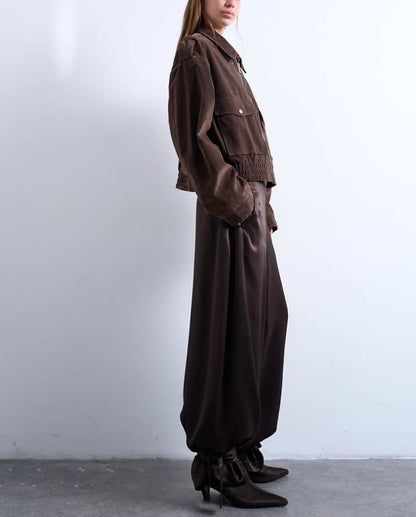 High waisted satin cuffed balloon pant