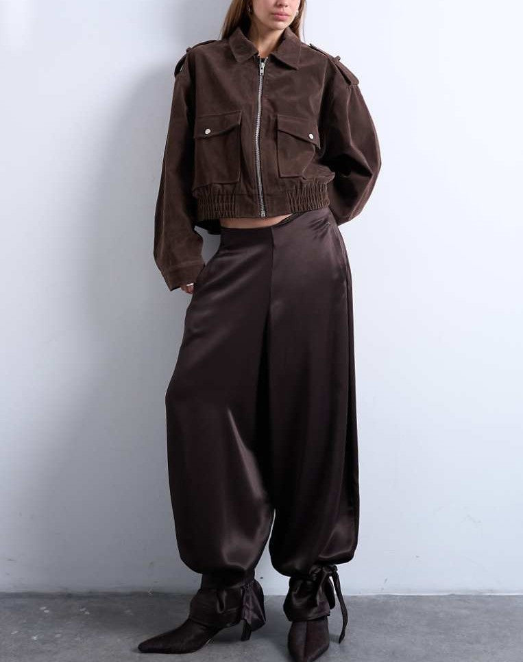 High waisted satin cuffed balloon pant