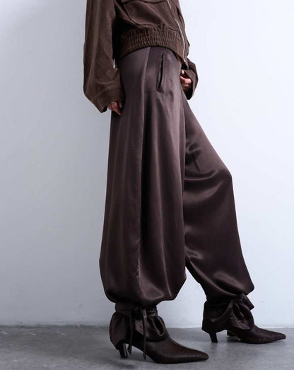 High waisted satin cuffed balloon pant