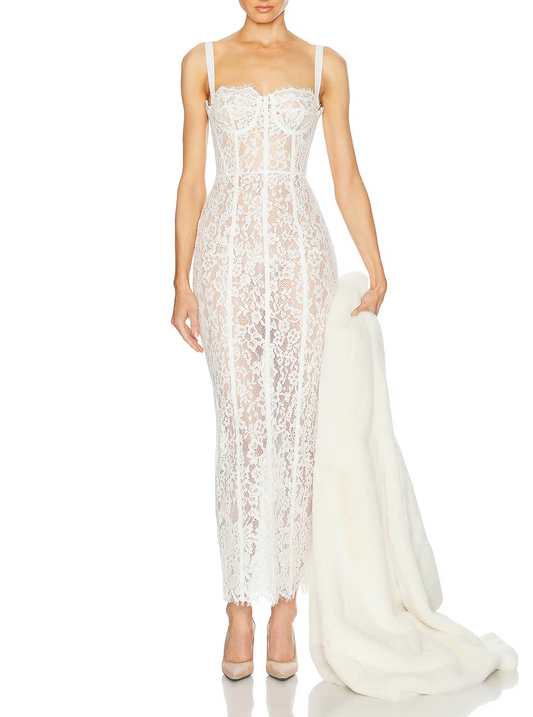 Strapless Lace-Up Lace Dress